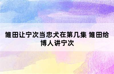 雏田让宁次当忠犬在第几集 雏田给博人讲宁次